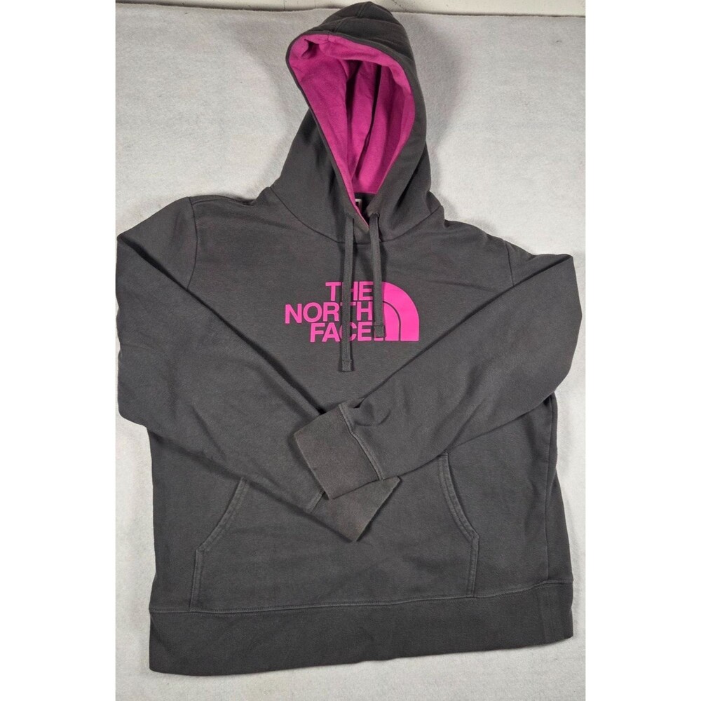 The North Face Half Dome Logo Hoodie Sweatshirt Womens XL Gray Pink Pullover